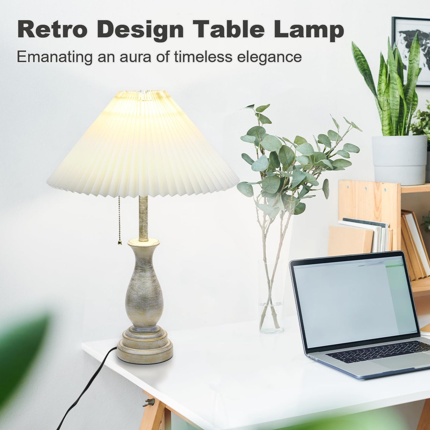 Dimmable Farmhouse Table Lamp with Pull Chain Switch