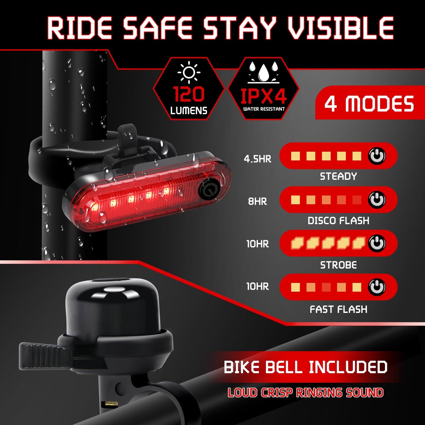 LED Bike Light Set with Bell and Modes