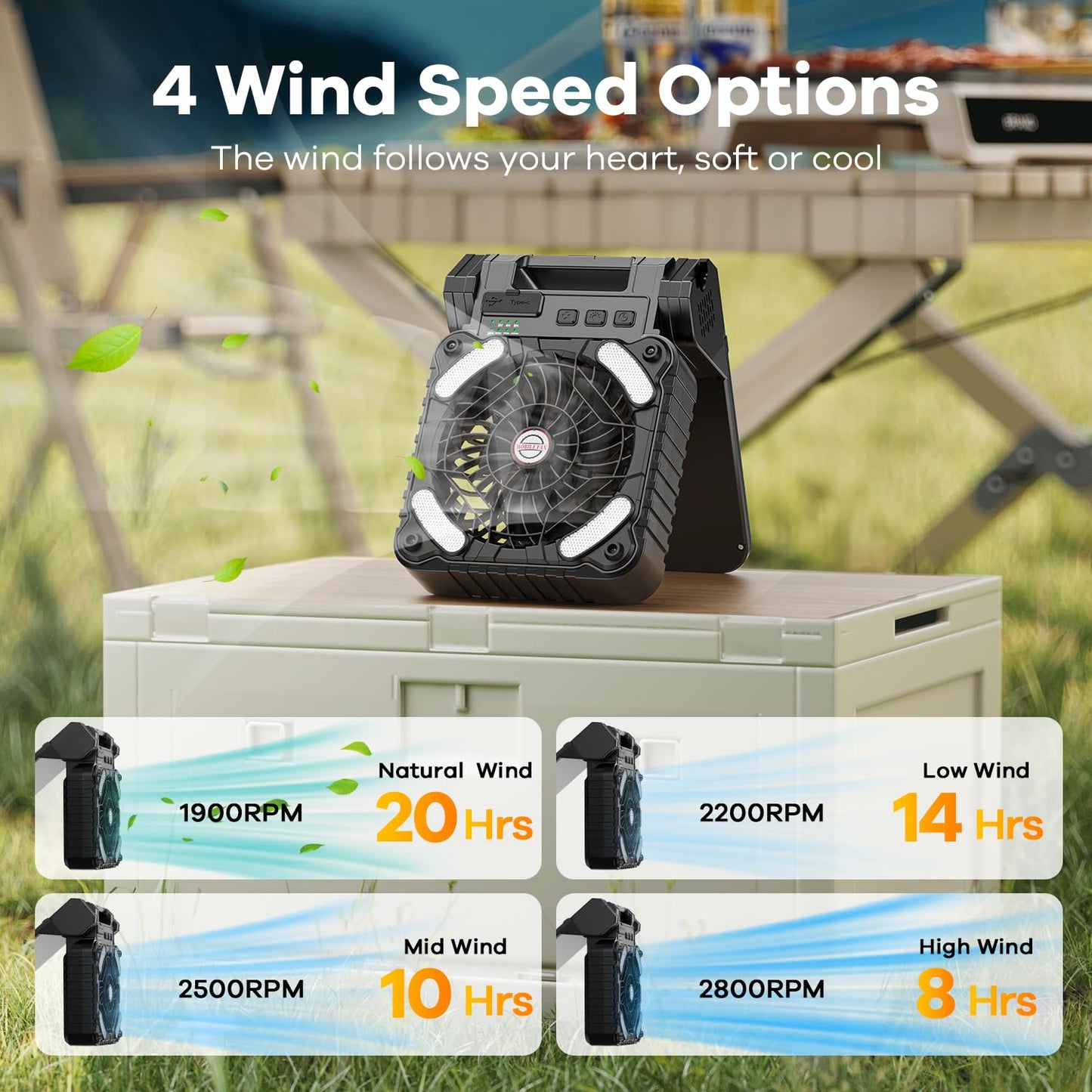 Solar Powered Camping Fan with LED Lantern