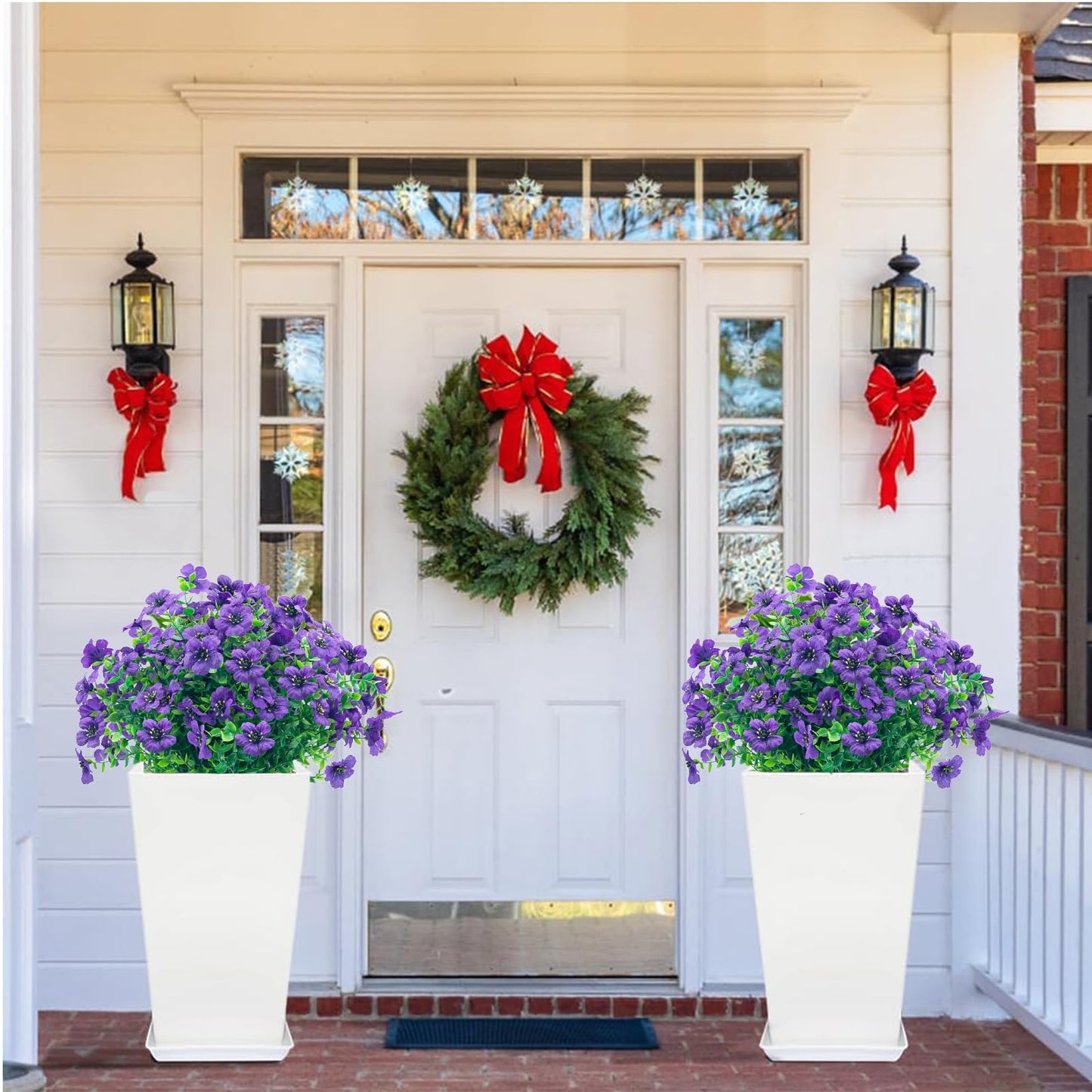 DRT DERUITAI Artificial Flowers for Outdoors 20 Bundles Faux Outside Flowers No Fade UV Resistant Fake Plastic Shrubs Home Outdoor Decor (Purple)