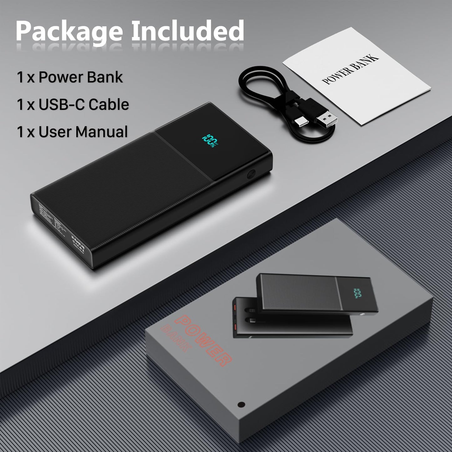 Portable 13000mAh Power Bank with Built-in Cables