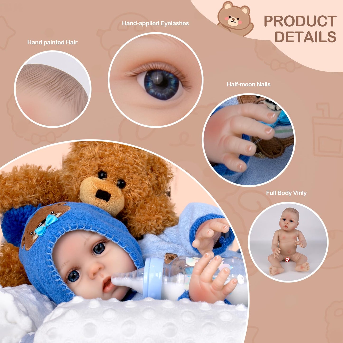 Aori Lifelike Reborn Baby Dolls Full Body Vinly Realistic Newborn Boy Dolls 18 inch Poseable Real Life Boy Doll for Kids