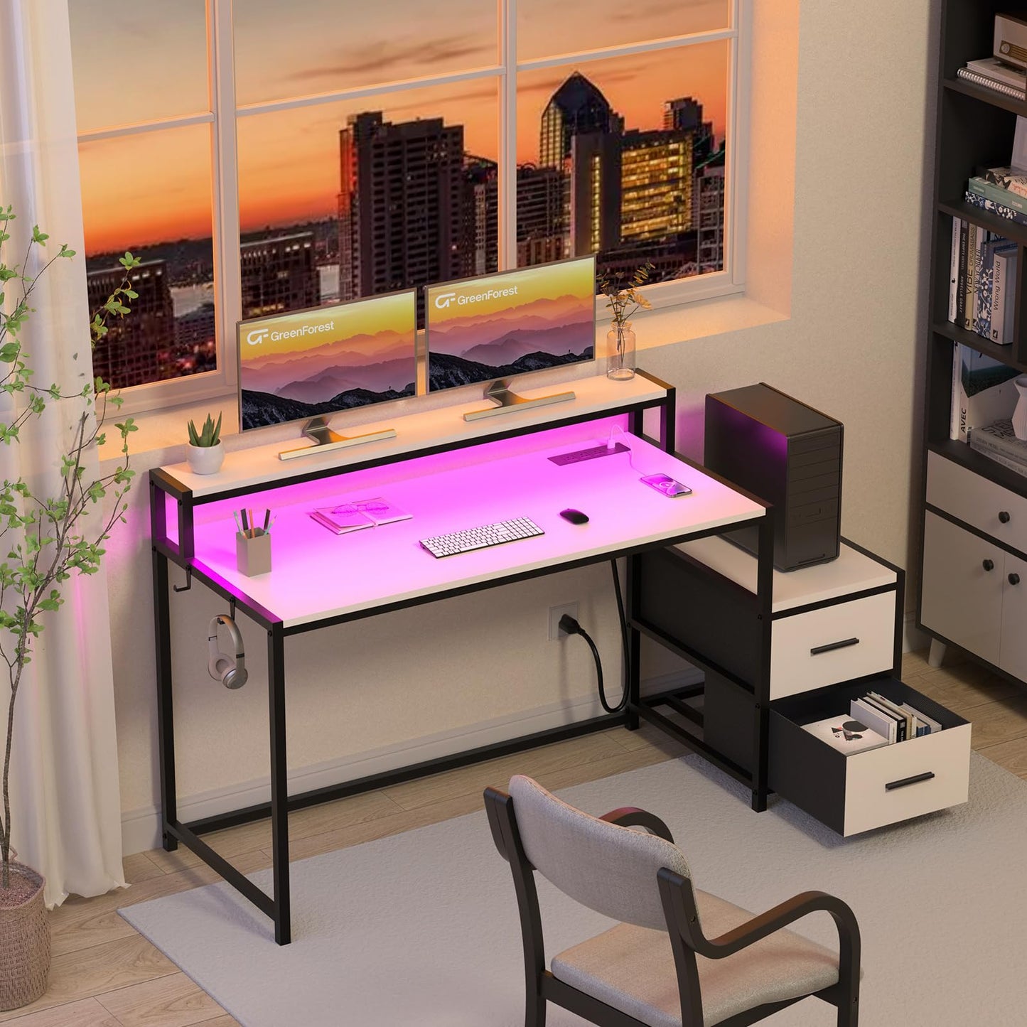 39.4 Inch Computer Desk with LED Light