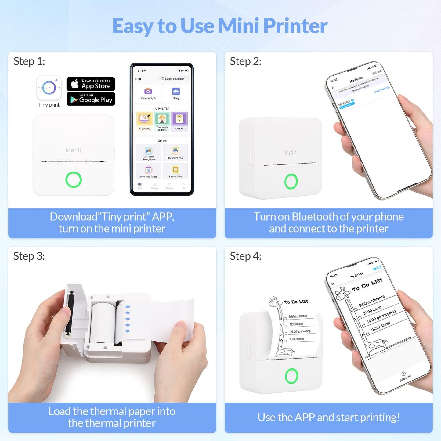 Inkless Bluetooth Mini Sticker Printer for Scrapbooks