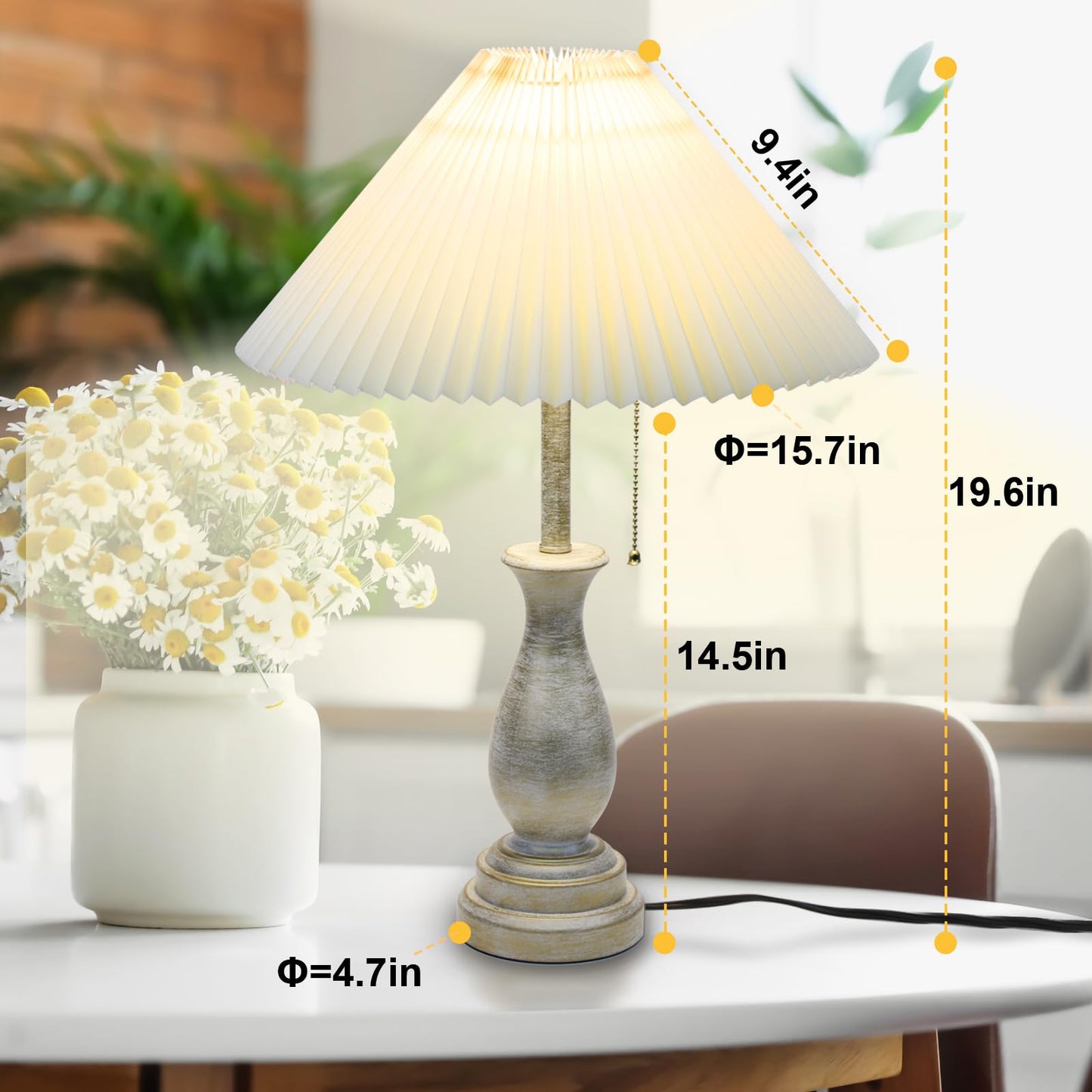Dimmable Farmhouse Table Lamp with Pull Chain Switch