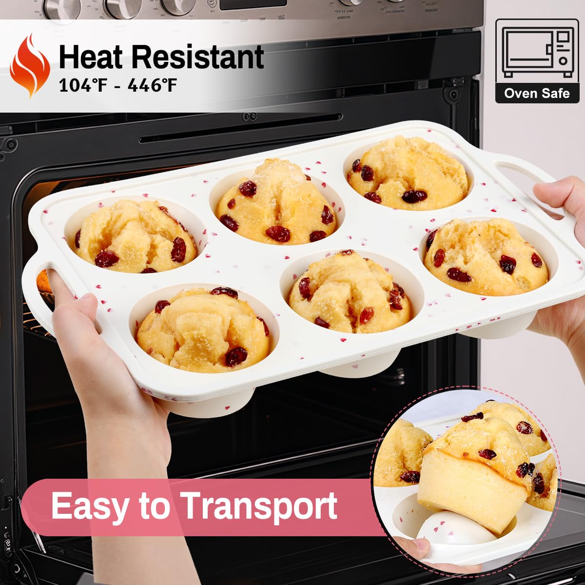 6-Cup Jumbo Size NonStick Silicone Muffin Pan for Baking with Metal Reinforced Frame BPA Free Silicone Jumbo Cupcake Pan for Oven Dishwasher Safe