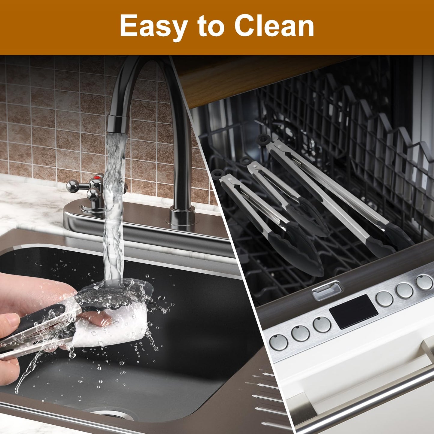 Black Silicone Kitchen Tongs Set - 3 Sizes