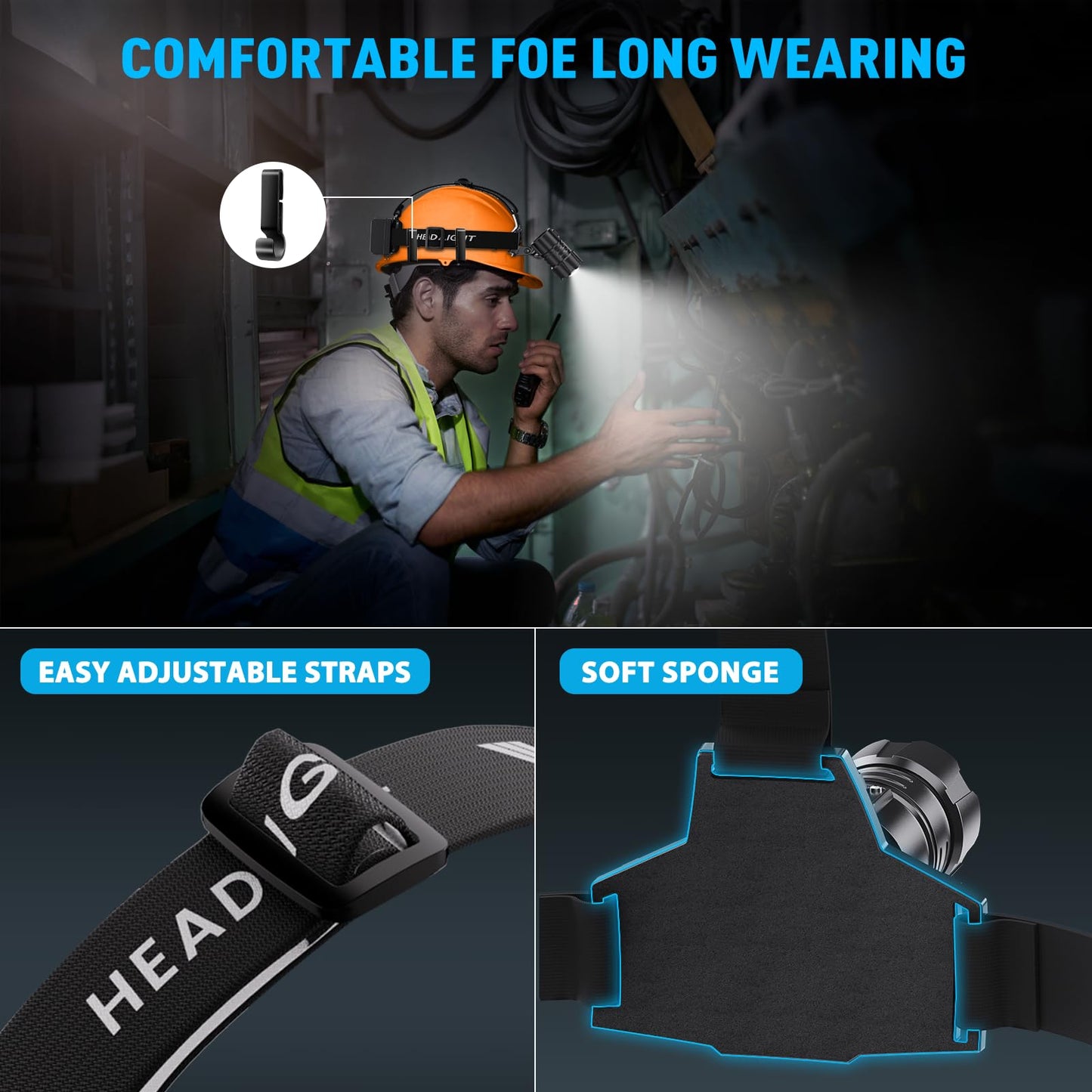 990000 Lumen LED Rechargeable Headlamp with Zoom