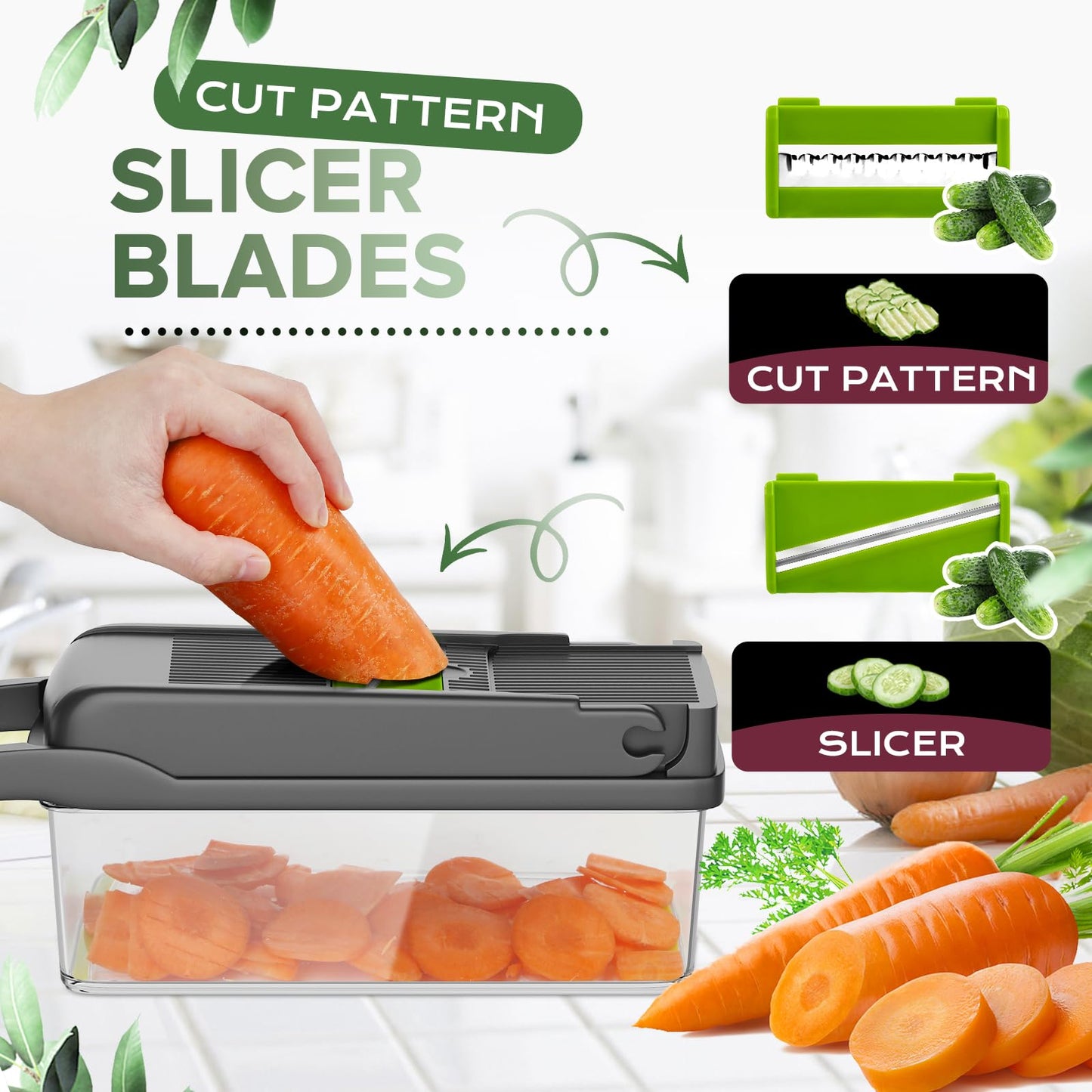 Vegetable Chopper, Raipeu 14 in 1 Multifunctional Food Chopper With Vegetable Peeler, Kitchen Vegetable Slicer Dicer Cutter with Container, Chopper for Onion Carrot Cucumber(Grey)