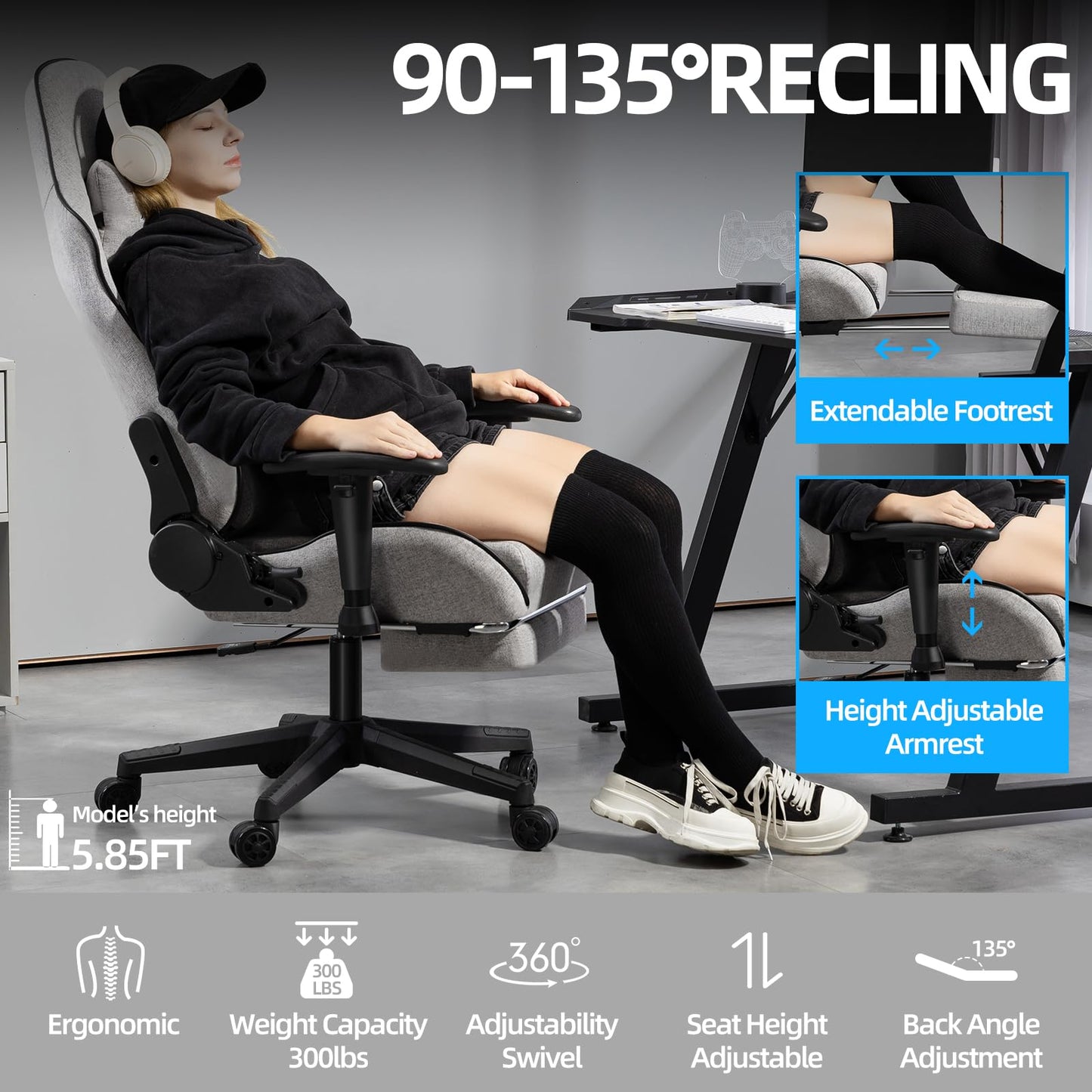 Ergonomic Gaming Chair with Massage Footrest