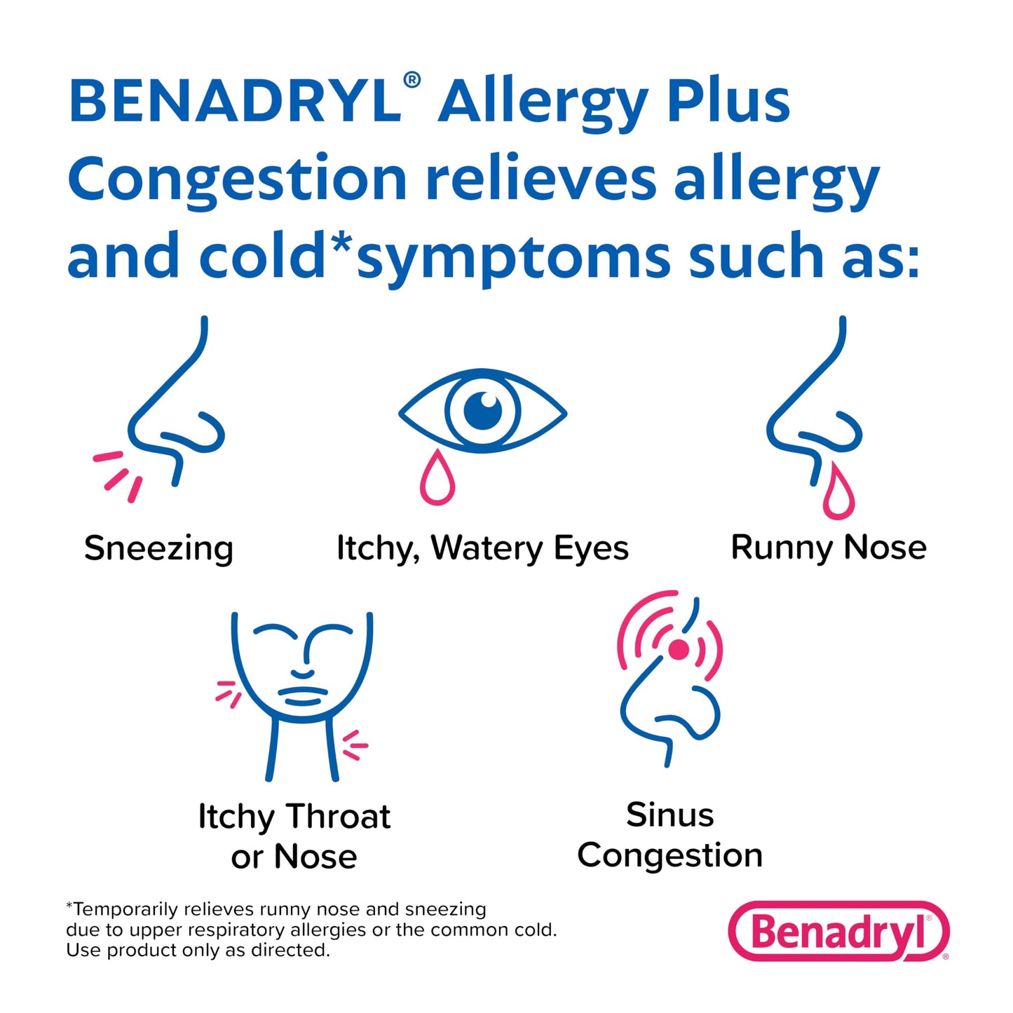 Benadryl Allergy Plus Congestion Ultratabs with Diphenhydramine HCl Antihistamine & Phenylephrine HCl Nasal Decongestant, Allergy & Sinus Congestion Relief Tablets, 24 ct