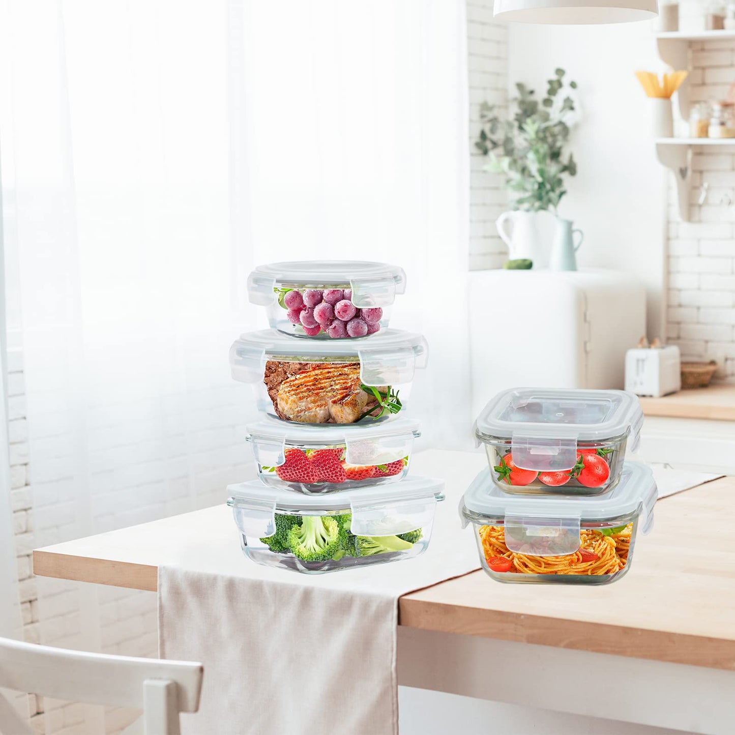 6 Pack Glass Food Storage Containers with Lids