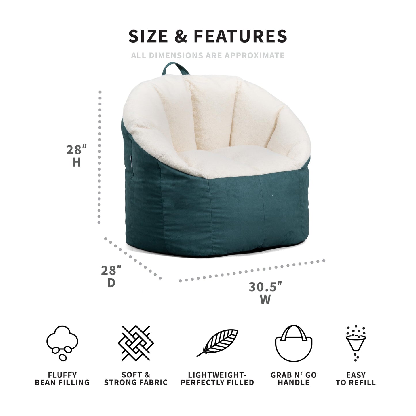 Big Joe Milano Bean Bag Chair, Oat Sherpa and Sage Vegan Suede, Soft Polyester, 2.5 feet