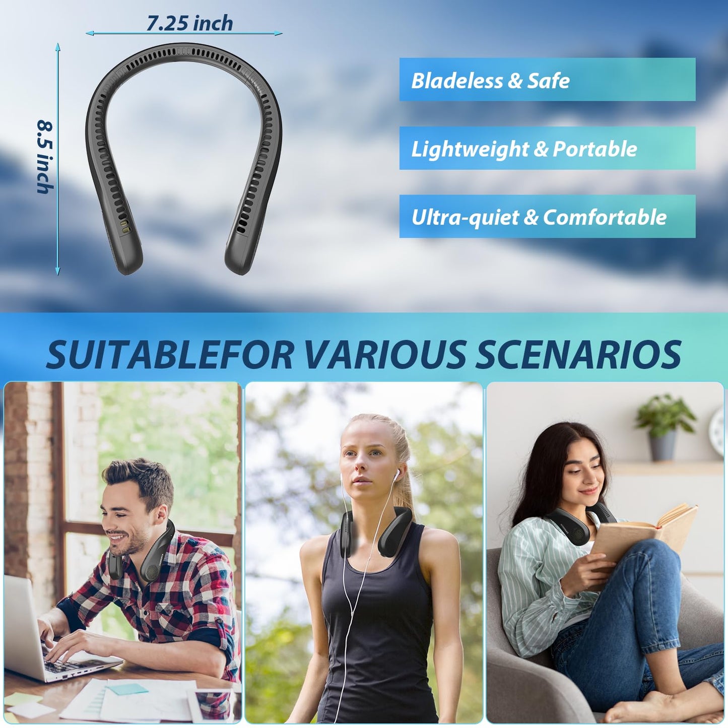 Bladeless Neck Fan with 3 Speed Settings
