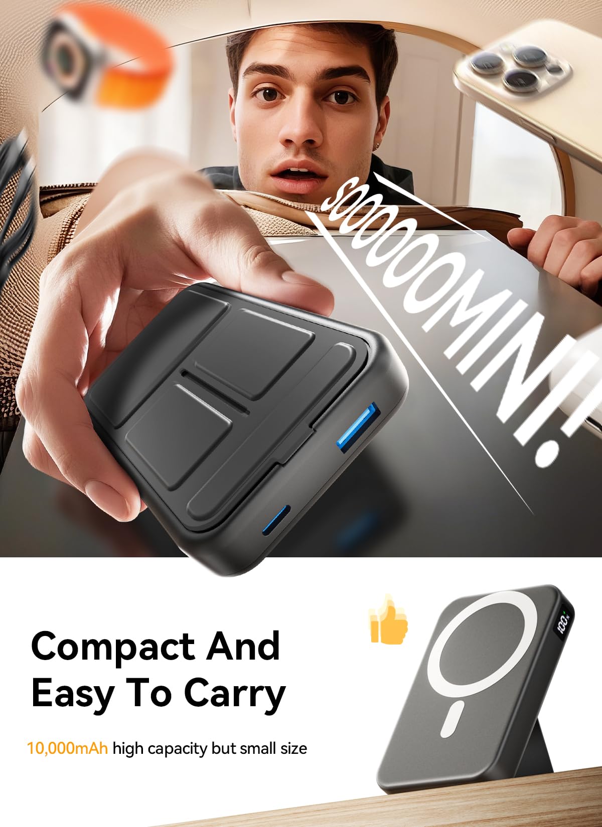 10000mAh Magnetic Wireless Charger with Stand