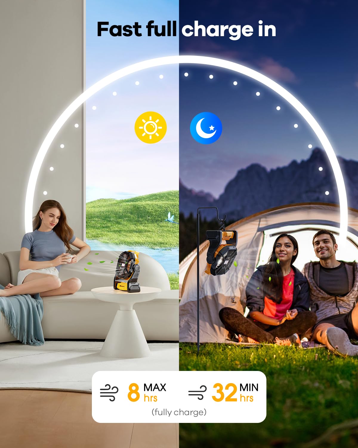 10400mAh Solar Camping Fan with LED Lantern