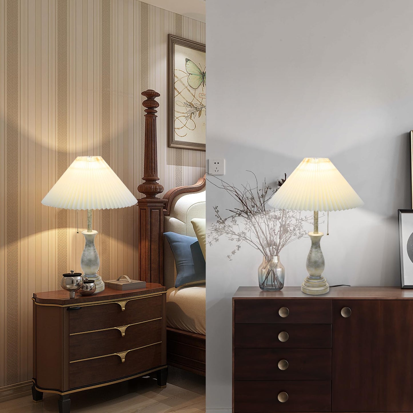 Dimmable Farmhouse Table Lamp with Pull Chain Switch