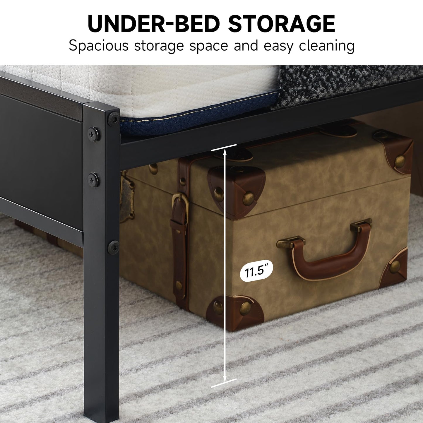 Twin Metal Bed Frame with Modern Wood Headboard
