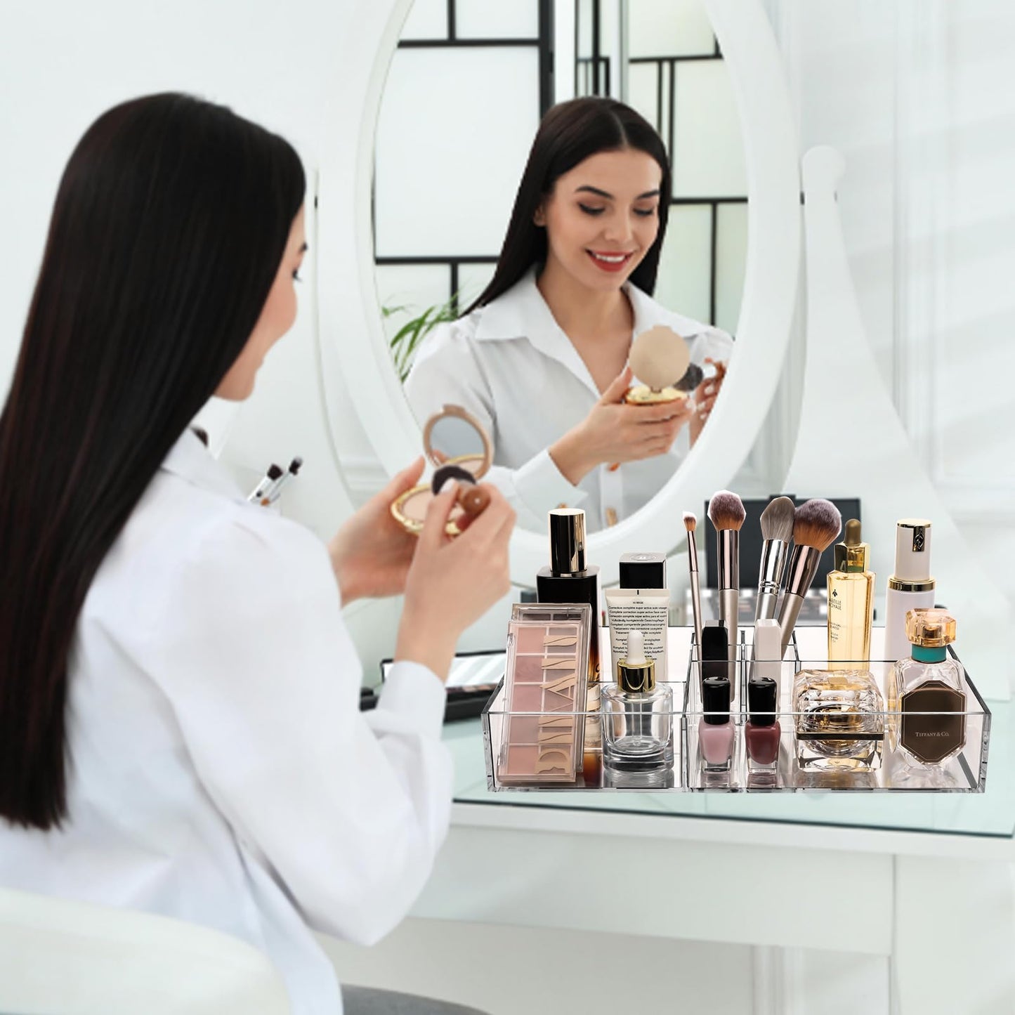 Clear Makeup Organizer with 8 Dividers for Vanity