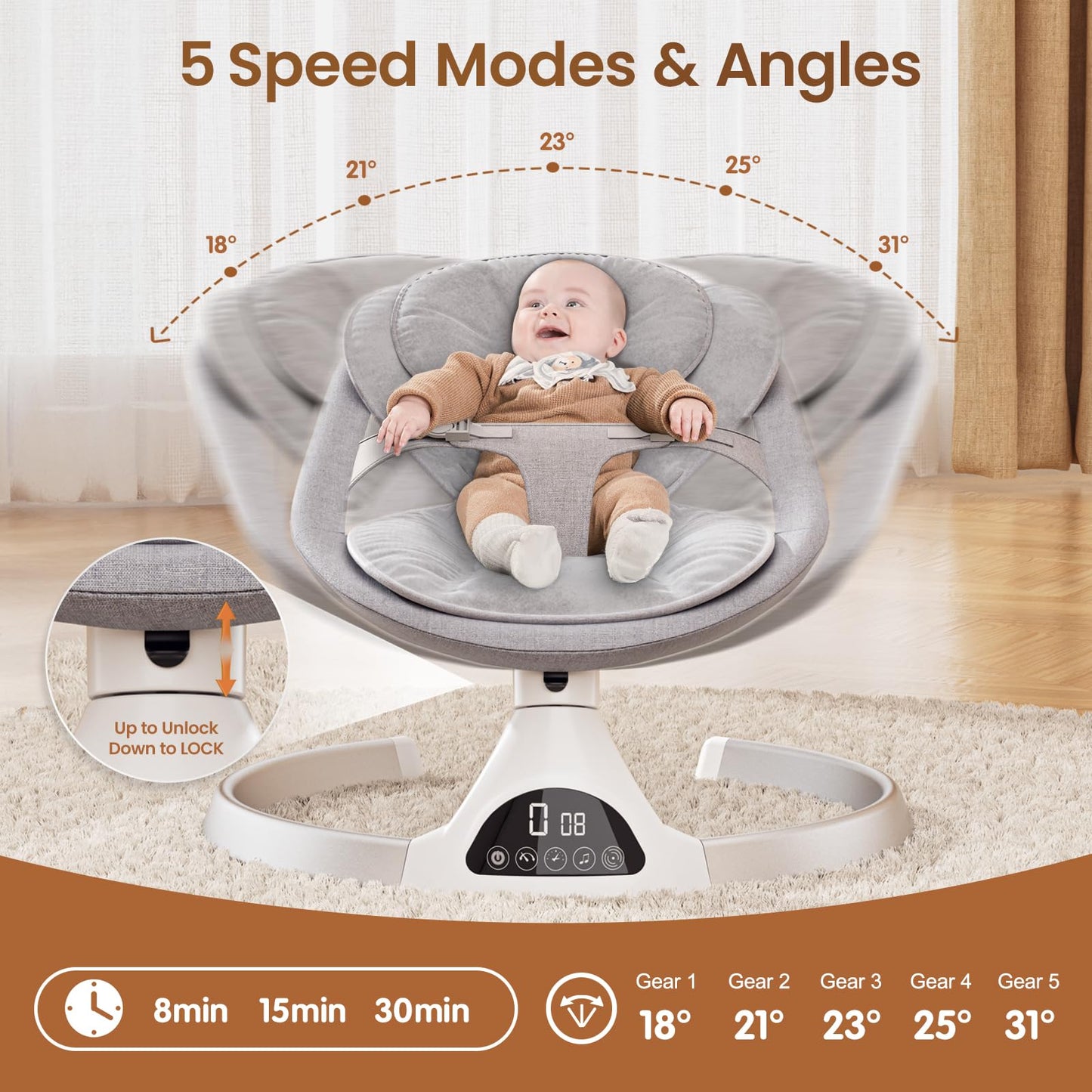 Electric Baby Swing with Bluetooth & Lullabies