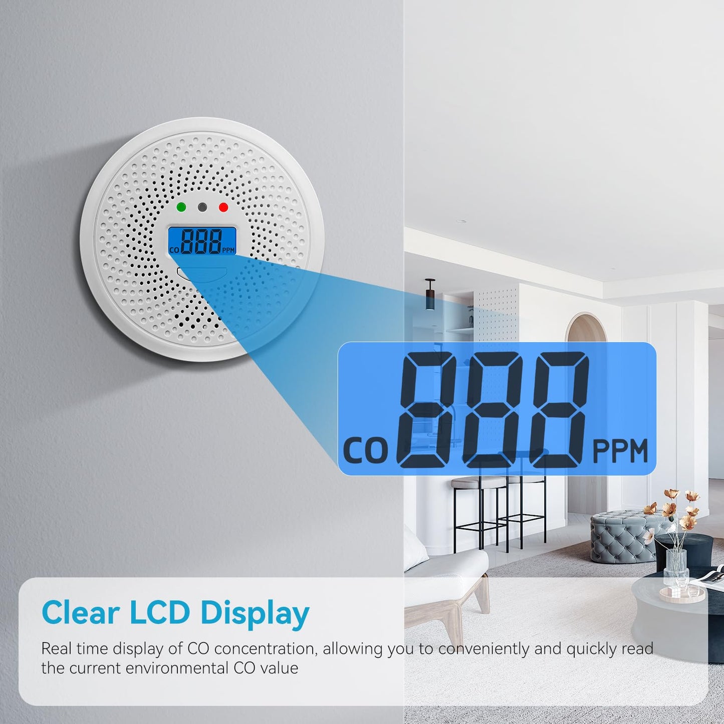 Carbon Monoxide Detector with LED Display Alarm