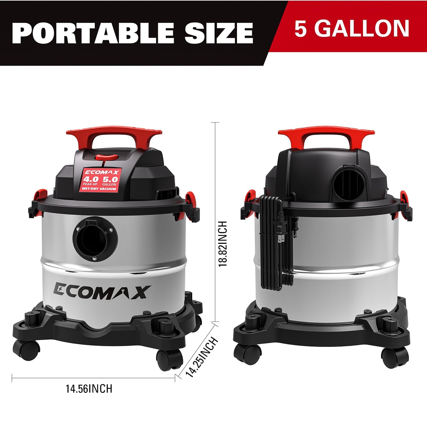 5 Gallon ECOMAX Wet Dry Vacuum with Suction