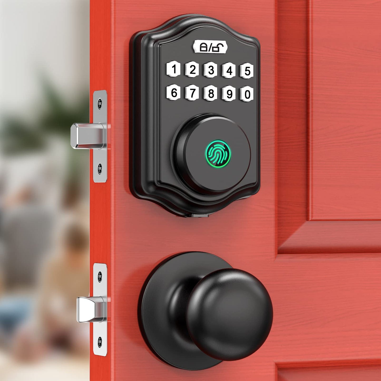 Fingerprint Deadbolt Lock for Door, Keypad Deadbolt Front Door Lock Set with Passage Door Knob, Digital Electronic Door Lock with Code/Fingerprint/Key, IP65 Auto-Lock Door Locks for Front Door