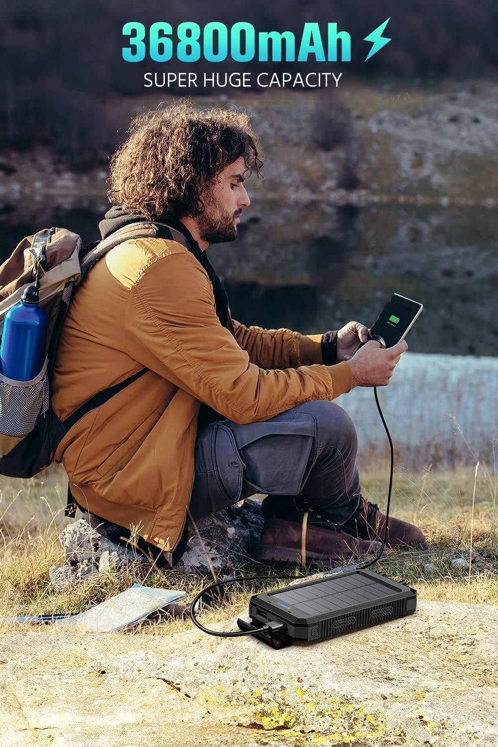 Feeke 36800mAh Solar Power Bank with Flashlight