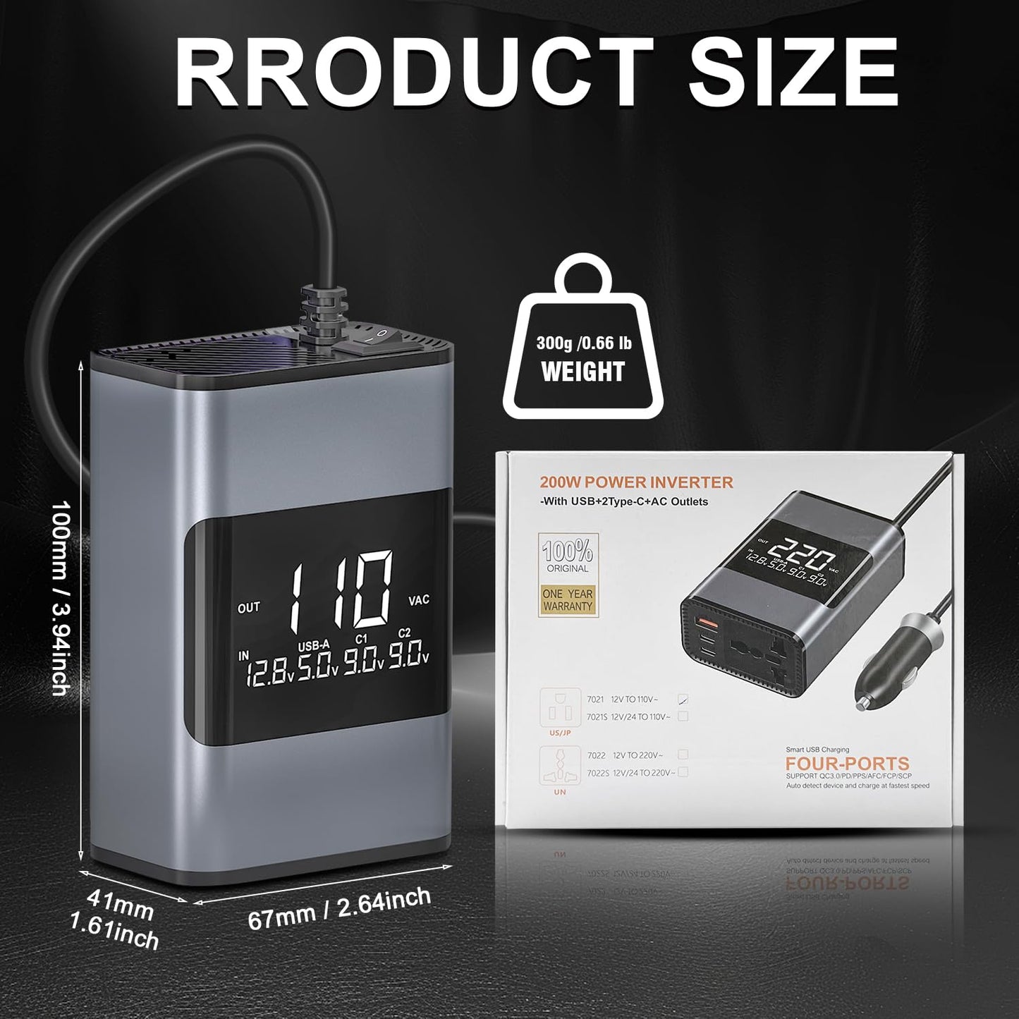 200W Car Power Inverter with Dual Outlets