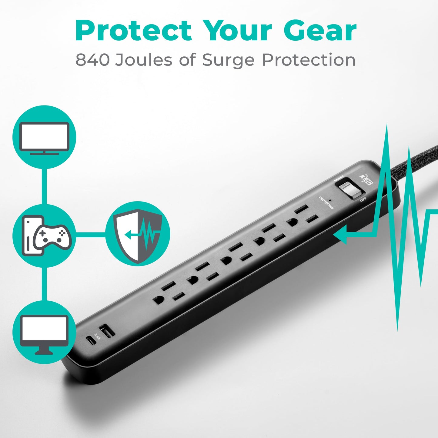 KMC 5-Outlet Surge Protector with USB Ports