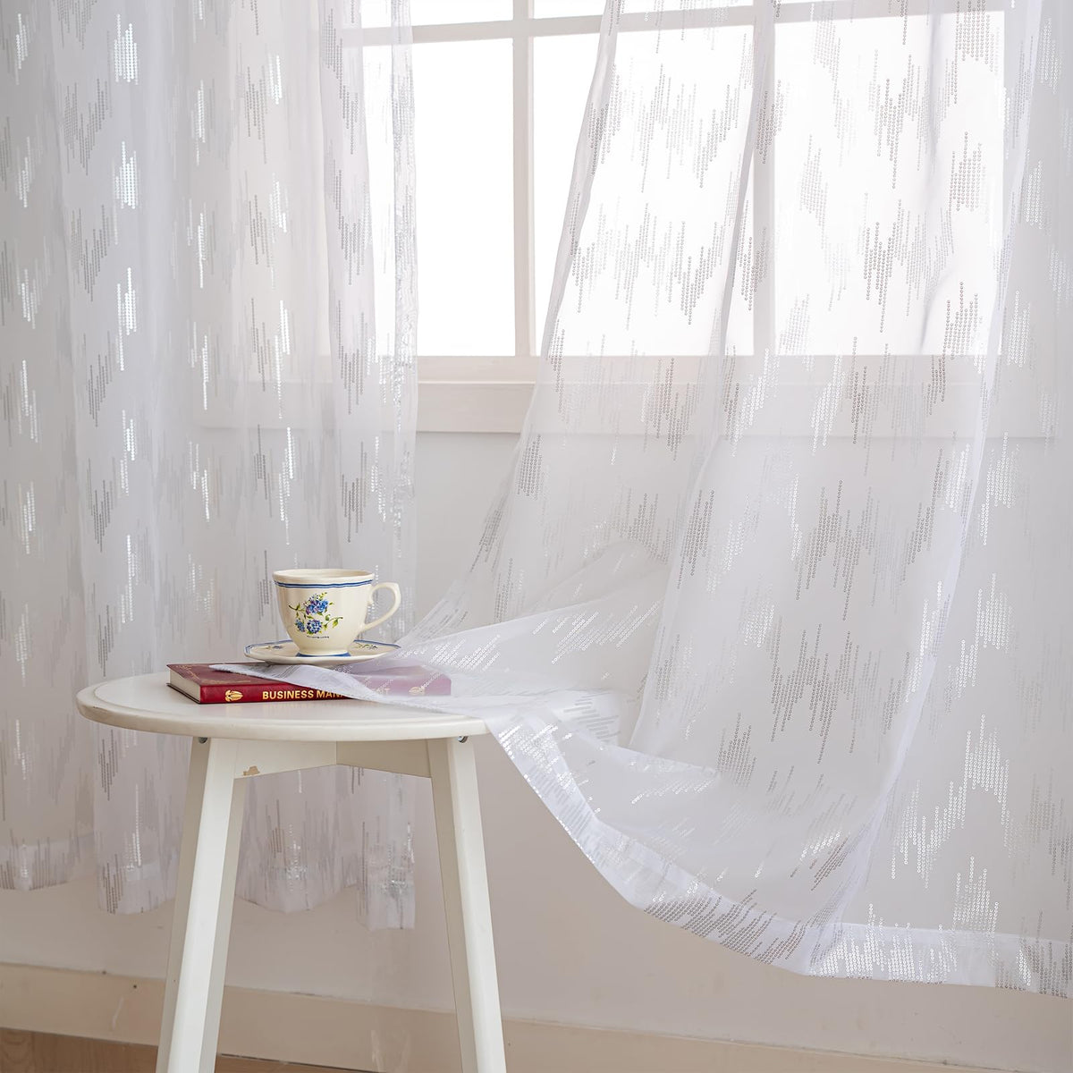 2 Pack Sheer Sparkle Window Curtain Panels