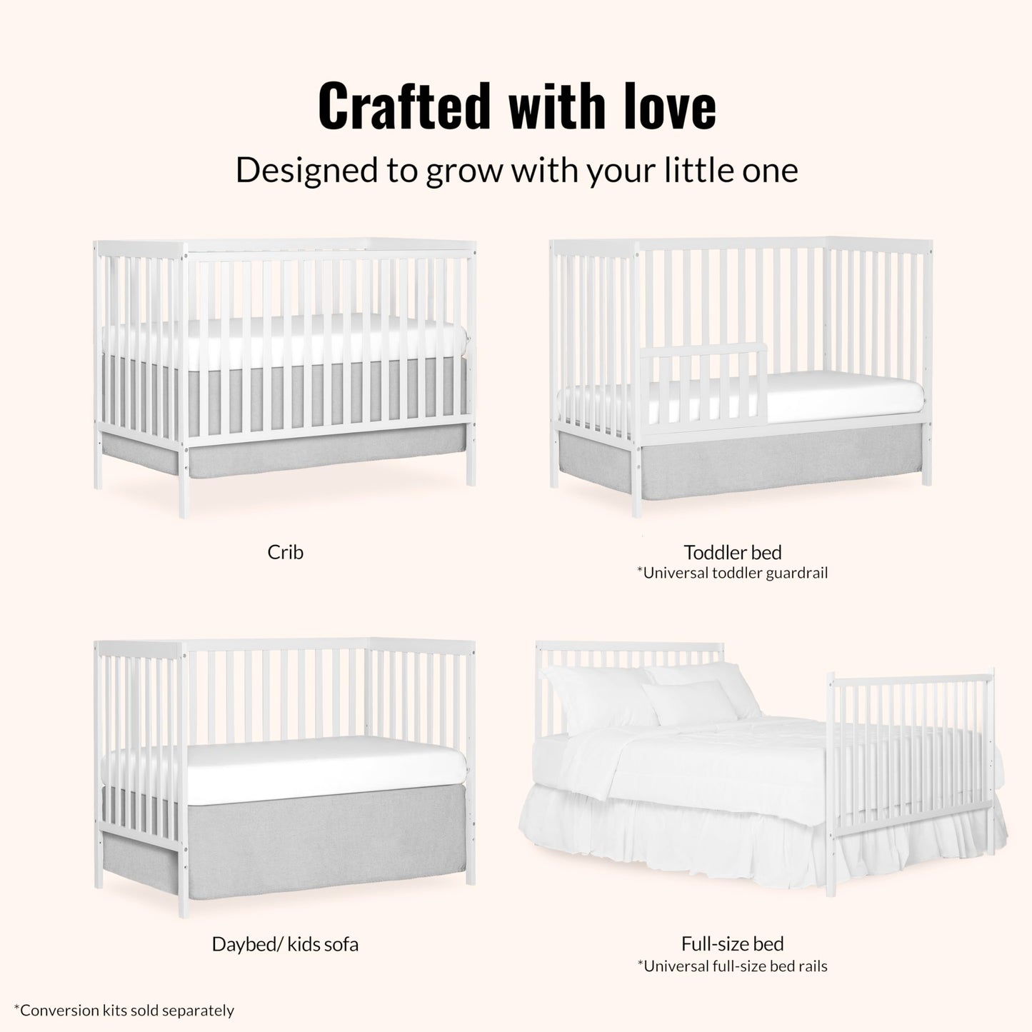 Dream On Me Synergy 5-In-1 Convertible Crib In White