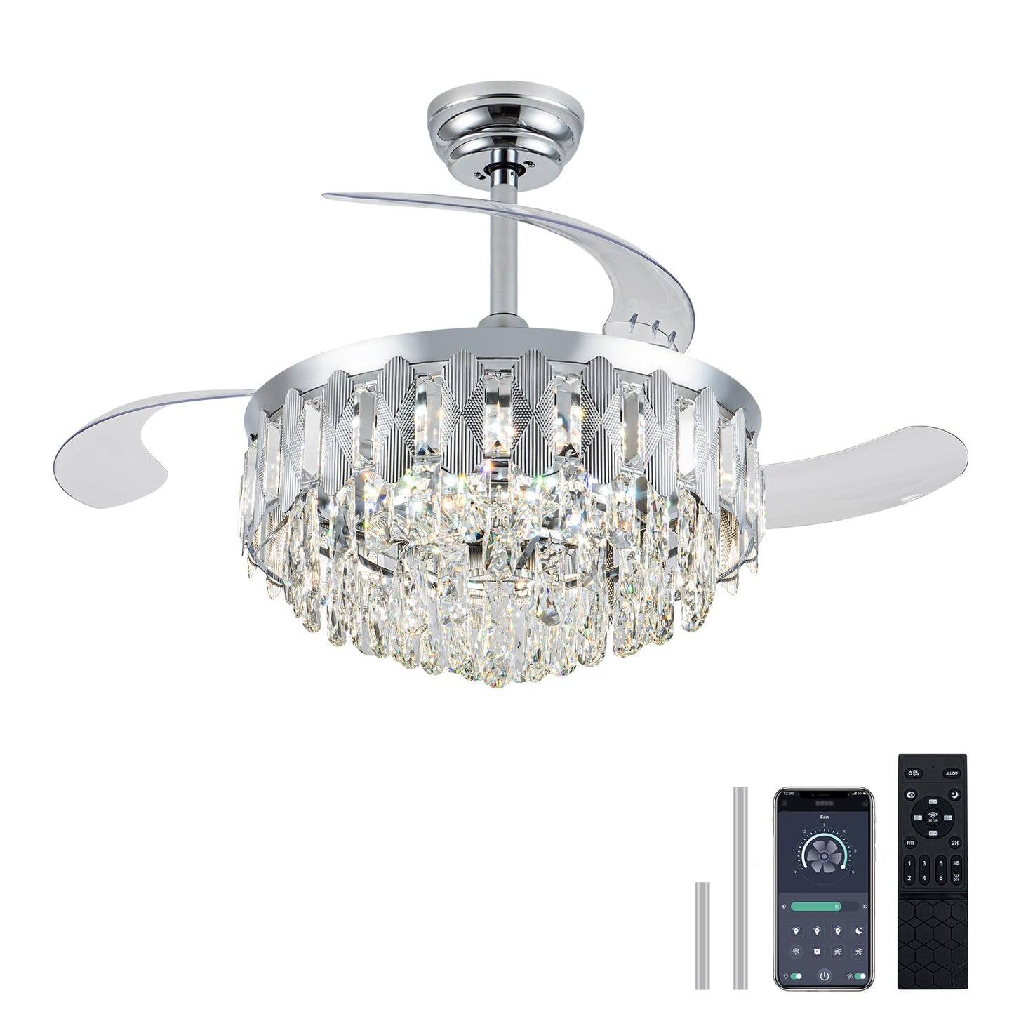 36in Retractable Ceiling Fan with Light