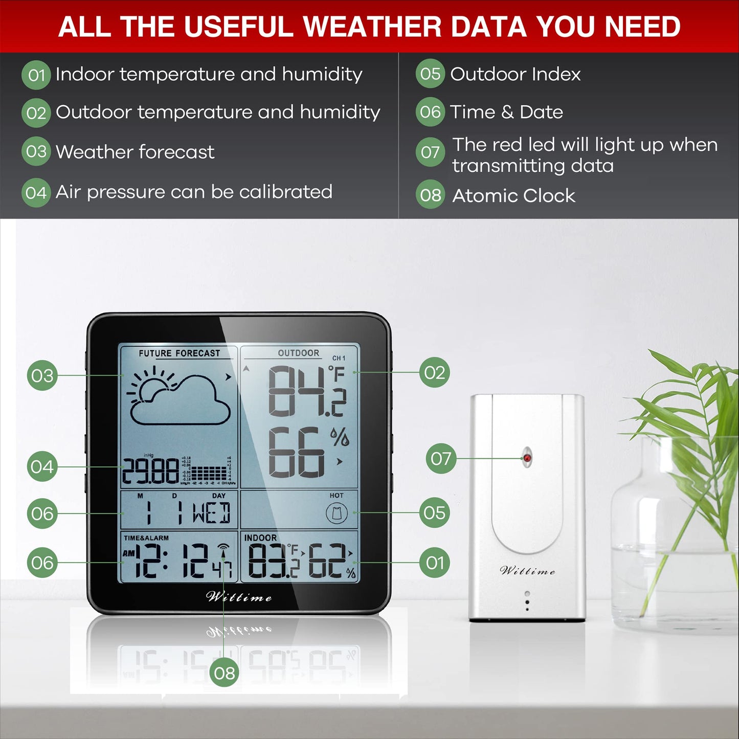 Wittime Wireless Weather Station with Atomic Clock