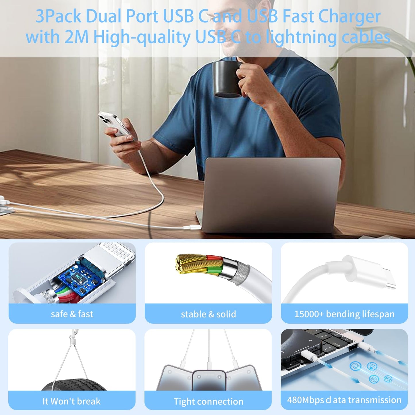 iPhone 14 Fast Charging Wall Charger 3-Pack