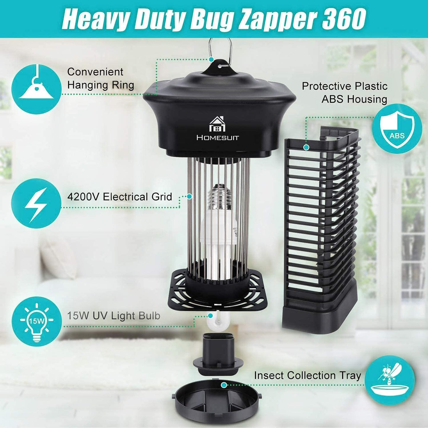 H HOMESUIT 15W Electric Mosquito Zapper for Home