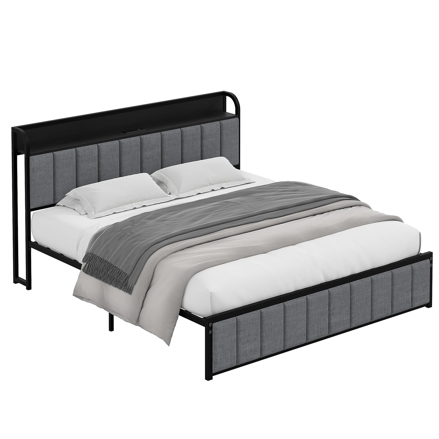 VECELO Queen Upholstered Bed Frame with Storage