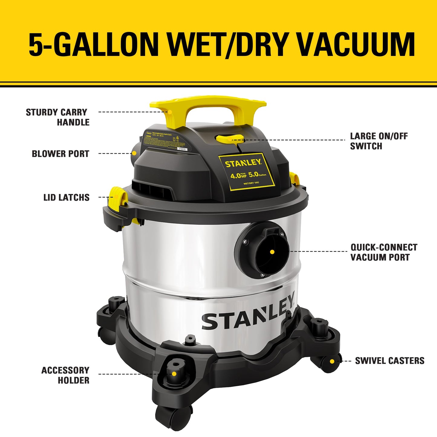 STANLEY 5 Gallon Wet/Dry Vacuum with Attachments