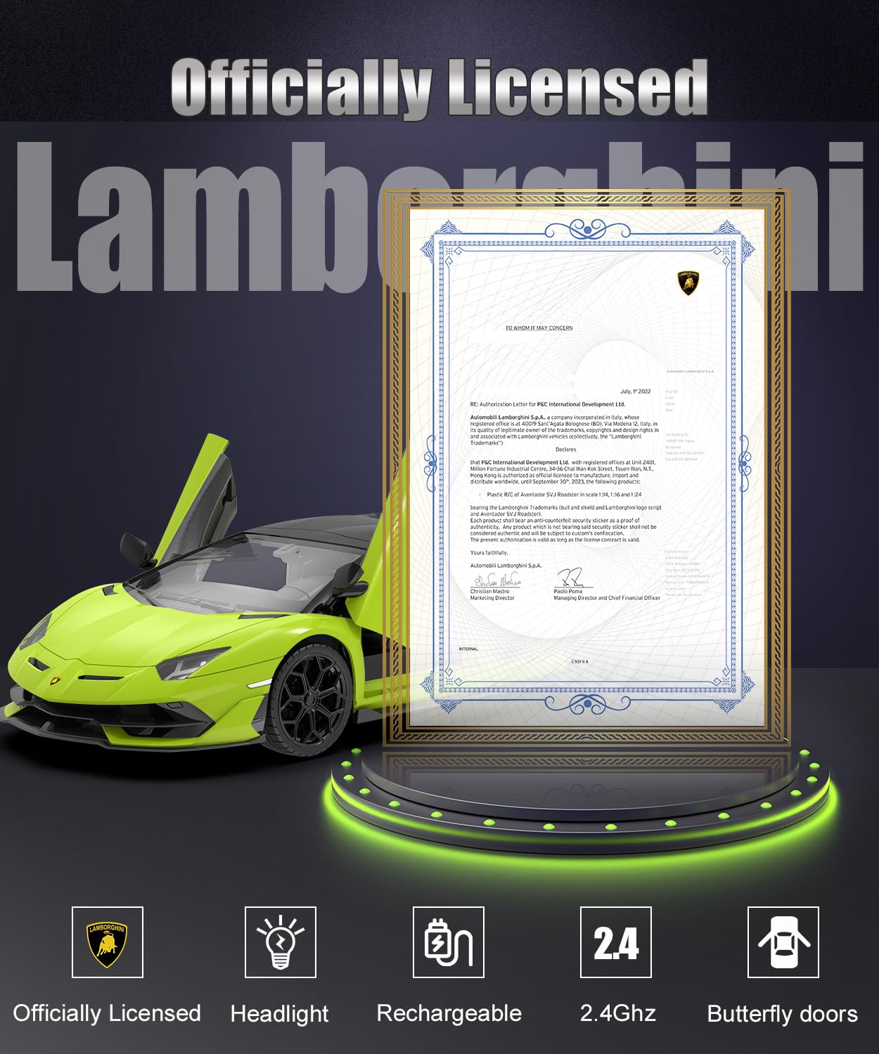 AEROQUEST Lamborghini Remote Control Car, Officially Licensed 1:14 Lambo RC Car 7.4V 500mAh with 15km/h Fast Model Car Toys for Adults Boys Girls Birthday Ideas Gift, Green