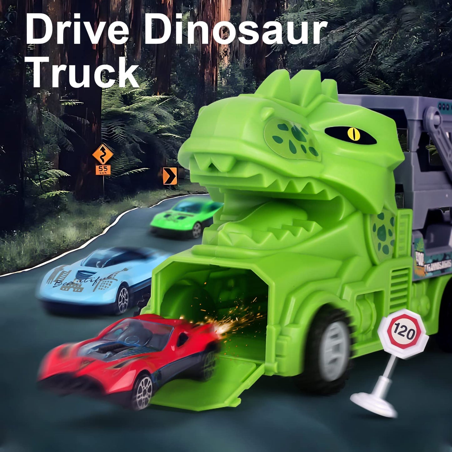 Dinosaur Car Toys with Race Track and Cars