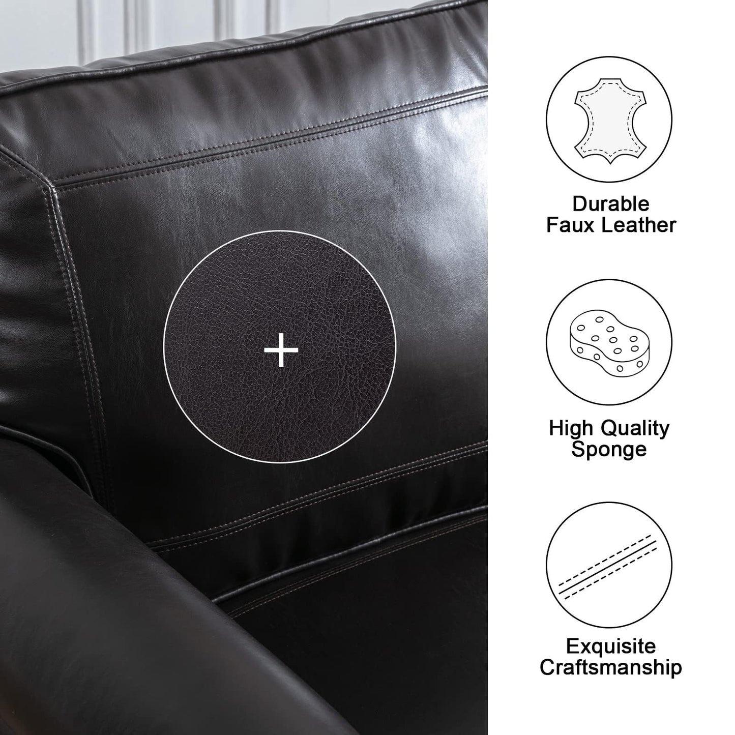 Dreamsir 79'' Traditional Faux Leather Sofa Couch with Nailhead Trim, Classic 3-Seater Couch with Rolled Arms for Living Room, Bedroom, Apartment, Easy Assembly (Charcoal)