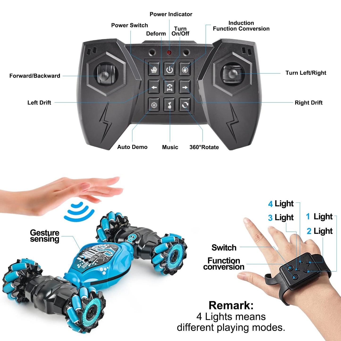 Hand Gesture RC Car with Lights and Music