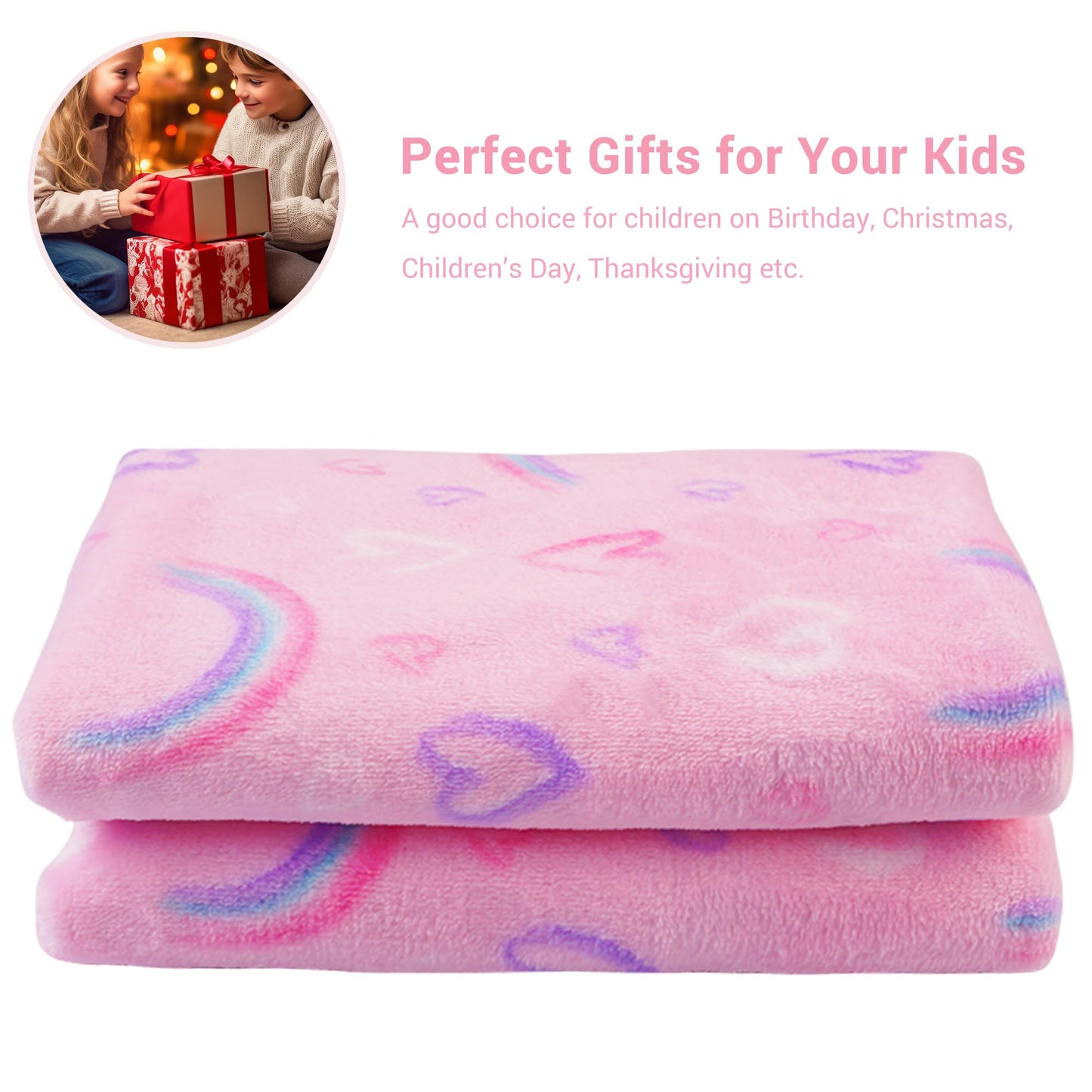 Kids Rainbow Print Plush Throw Blanket 50" x 60"