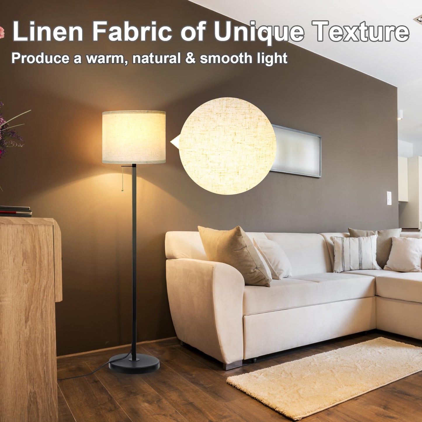 Modern Floor Lamp for Living Room Traditional Farmhouse Floor Lamps Mid-Century Pole Lamp with Linen Lamp Shade, Standing Tall Floor Lamps for Bedrooms and Office (Black-01)