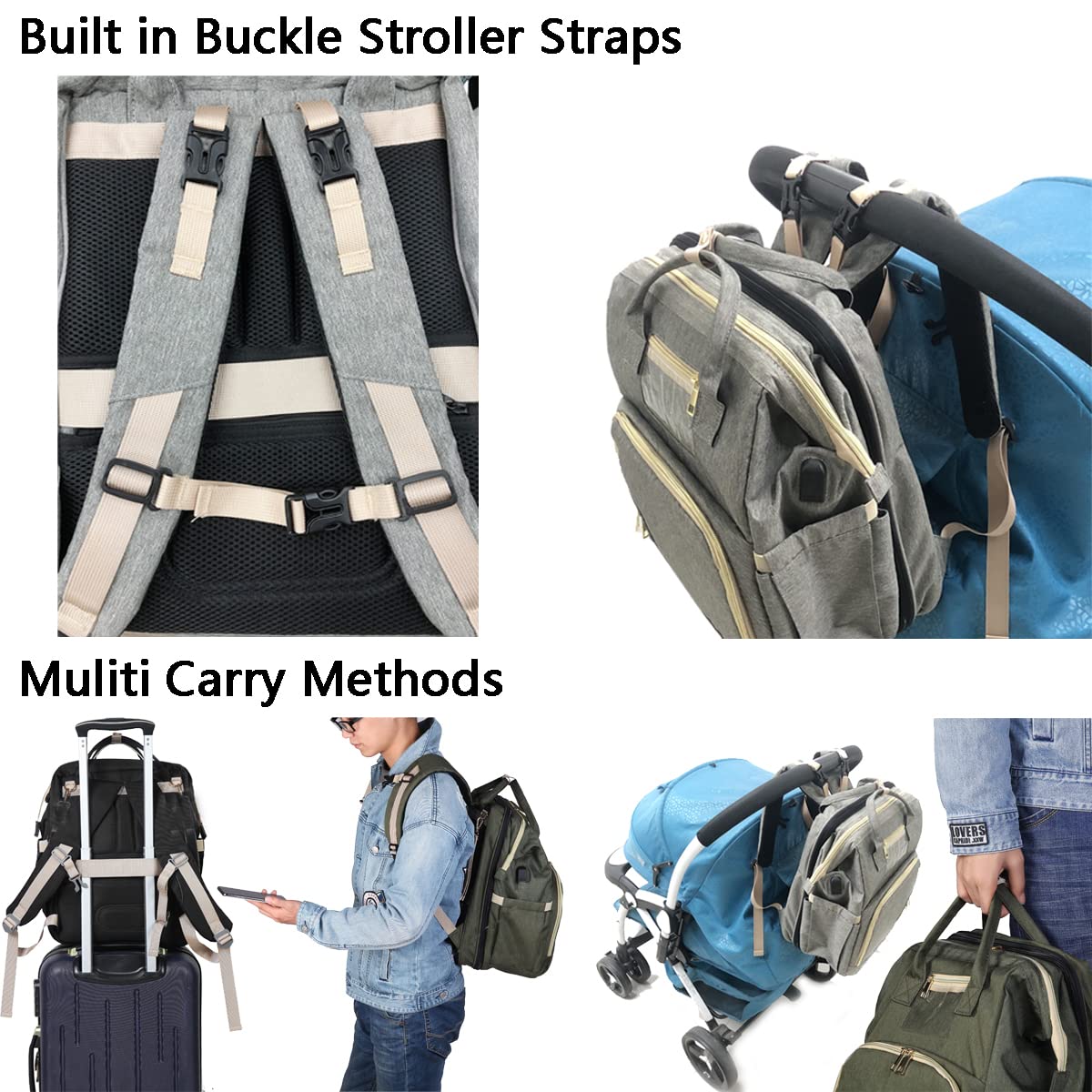 HappyLuoka Diaper Bag Backpack with Changing Pad, Baby Bag for Boys Girls, Unisex Nappy Changing Bag, Multifunction Large Capacity Travel Back Pack for Moms Dads, Grey