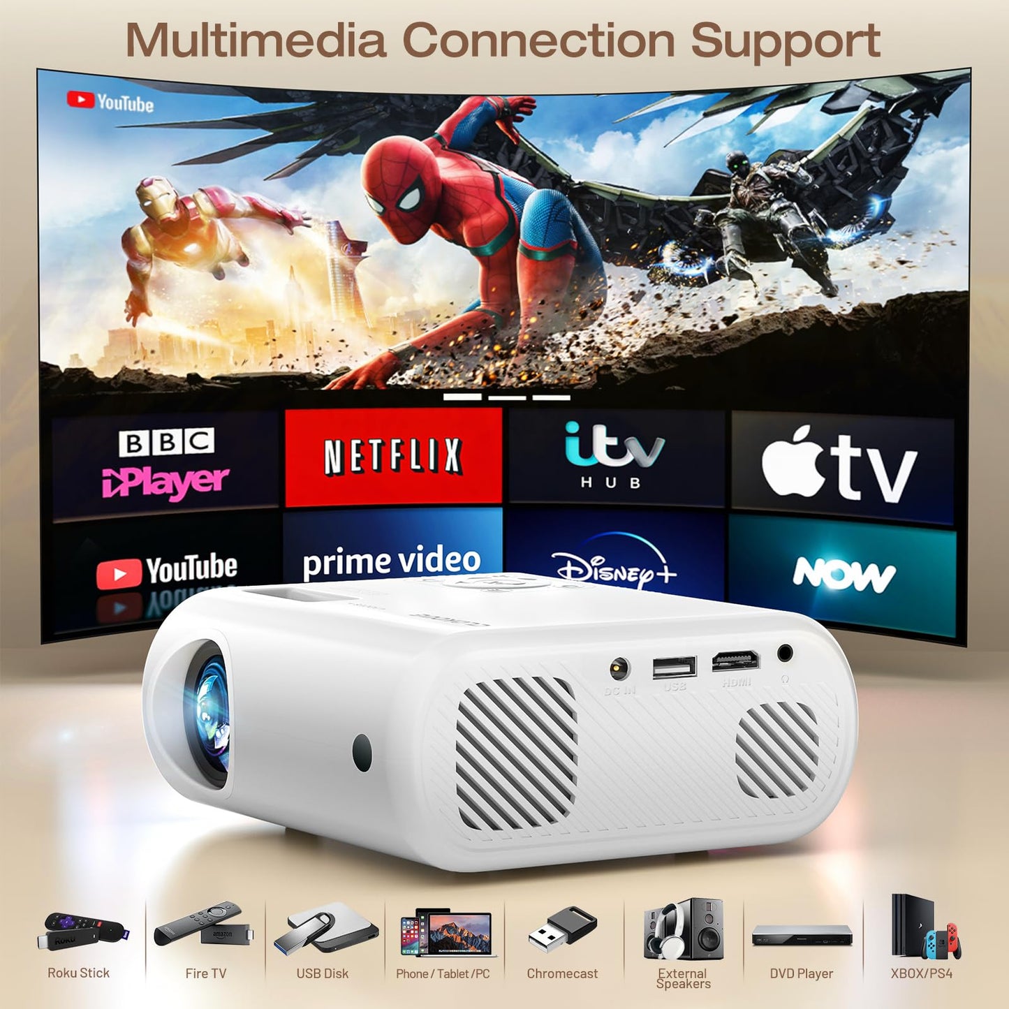 CLOKOWE Portable Mini Projector with 1080P Resolution