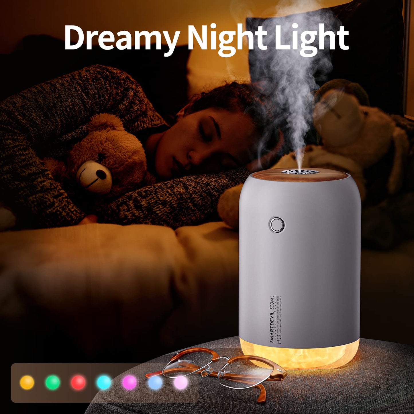 500ml SMARTDEVIL Portable Mini Humidifier with Night Light
