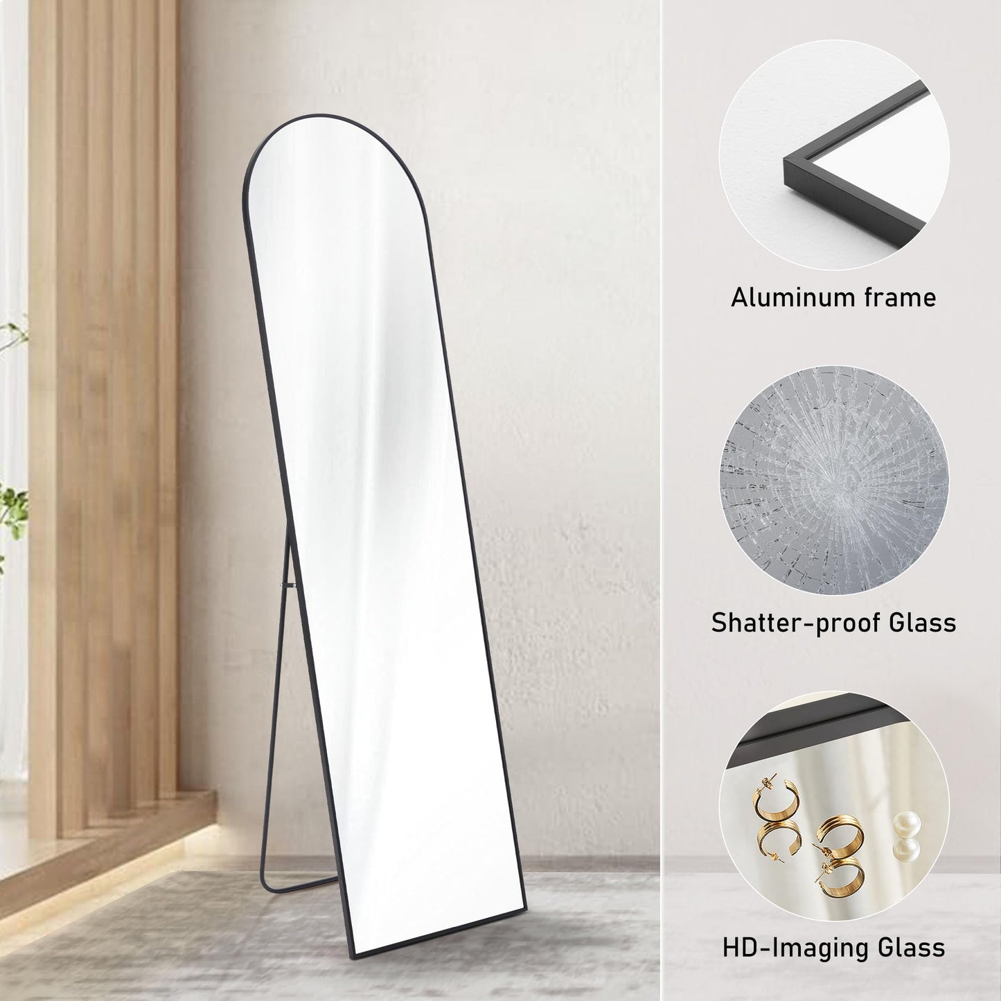 Full Length Arched Floor Mirror with Stand