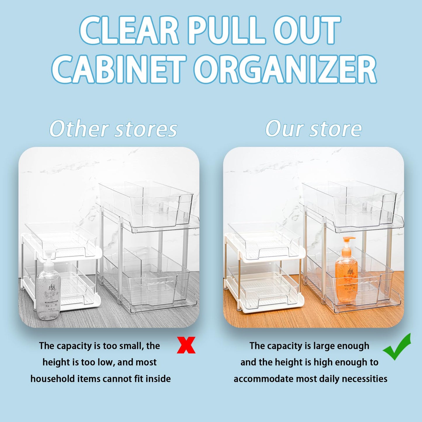 Clear 2-Tier Under Sink Organizer with Dividers