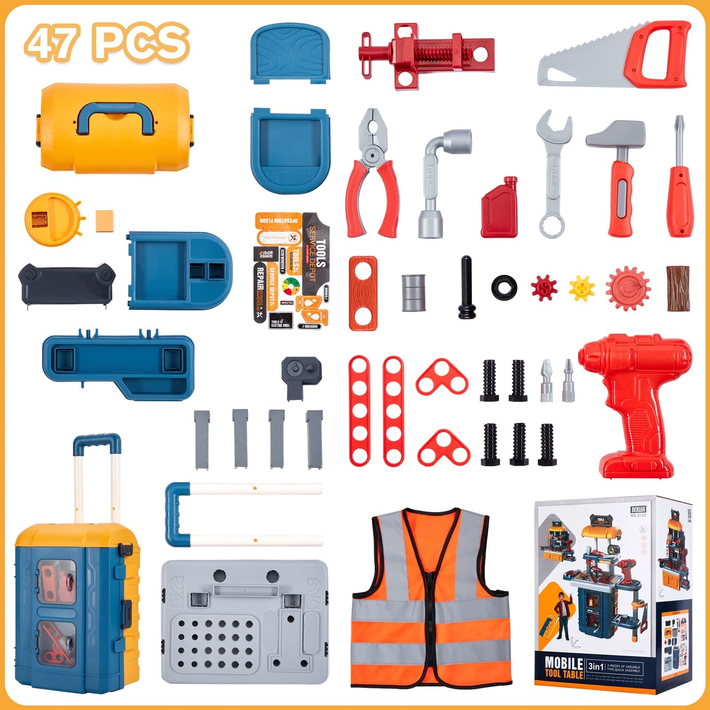 GEIYATOI Kids Toy Tool Bench Set, Toddler Workbench with Electric Drill and Realistic Tools Toy for 3 4 5 6 Years Old Boys Girls, Construction Workshop Gifts for Christmas Birthday Party New Year
